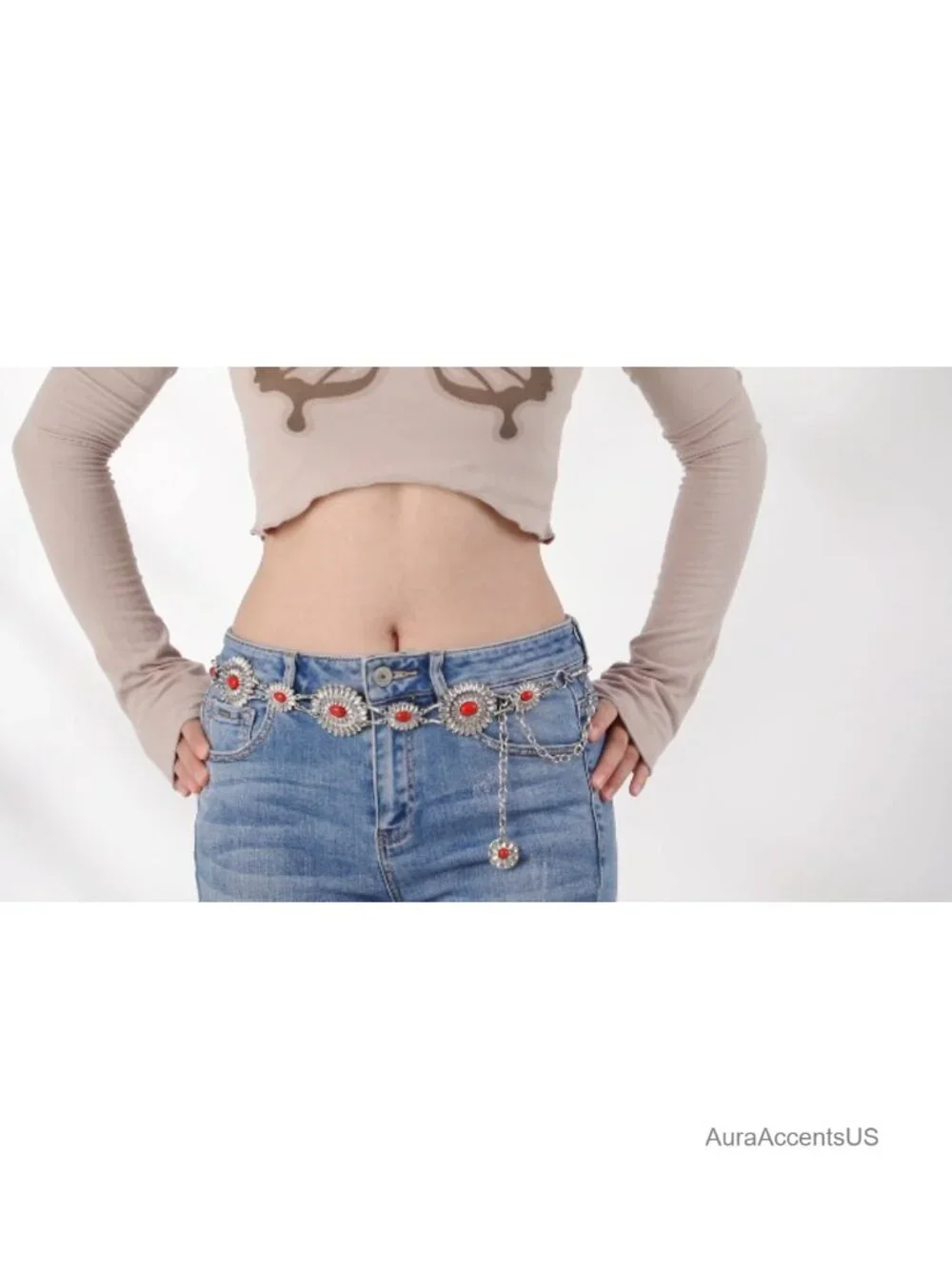 Western Waist Chain Belt Metal Concho Belt for Women Cowgirl Boho Dress Jean